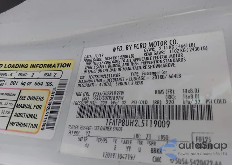 2020 Ford Mustang Ecoboost Premium from USA, damaged, VIN 1FATP8UH2L5119009